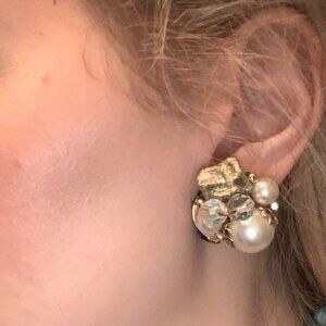 Vintage Pearl Gold Cluster Retro Earrings